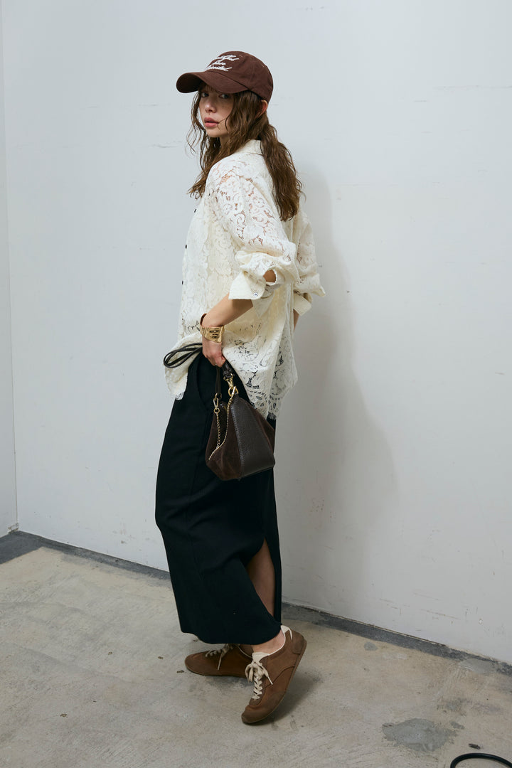 [予約/SET]裾スカラップレースシャツ+リブカットスカート(2set)