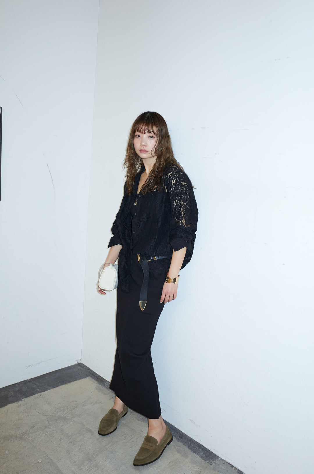 [予約/SET]裾スカラップレースシャツ+リブカットスカート(2set)