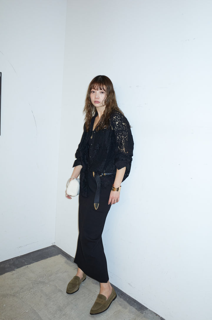 [予約/SET]裾スカラップレースシャツ+リブカットスカート(2set)