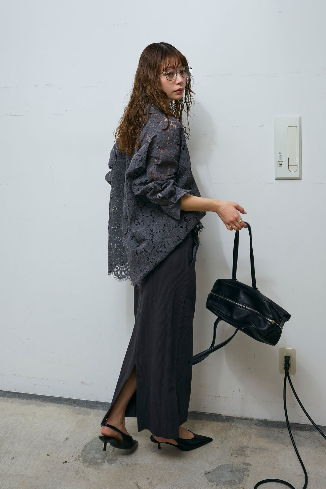 [予約/SET]裾スカラップレースシャツ+リブカットスカート(2set)