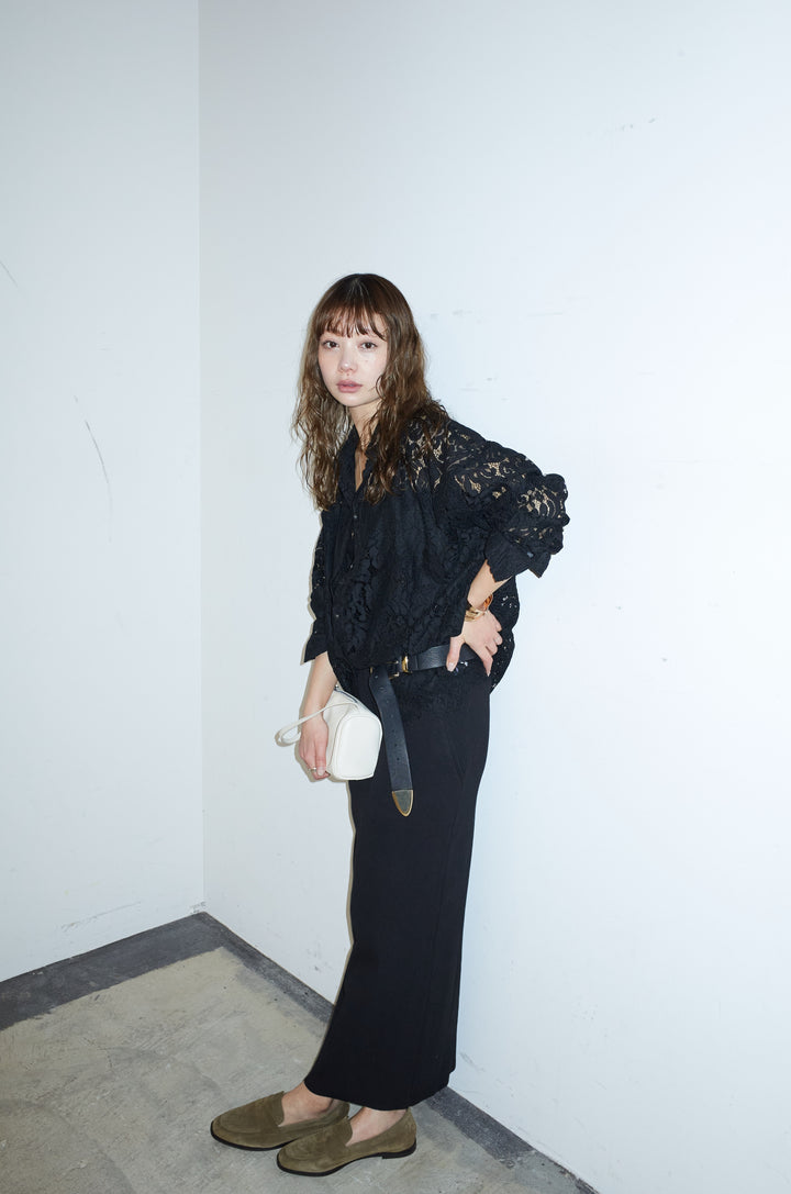 [予約/SET]裾スカラップレースシャツ+リブカットスカート(2set)