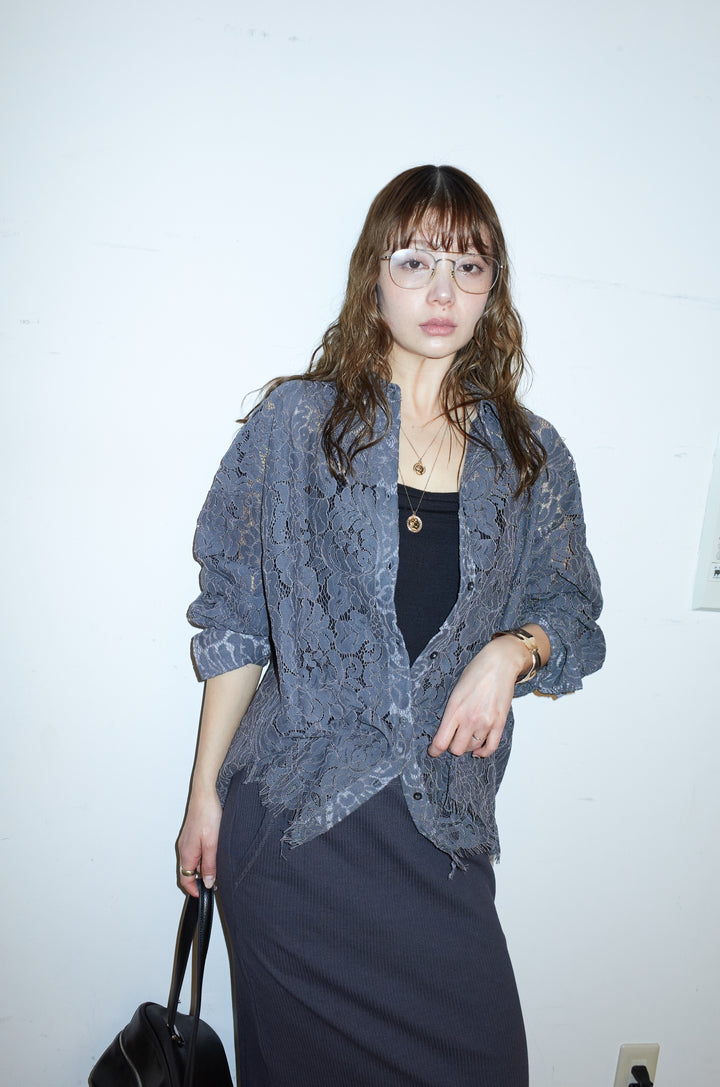 [予約/SET]裾スカラップレースシャツ+リブカットスカート(2set)