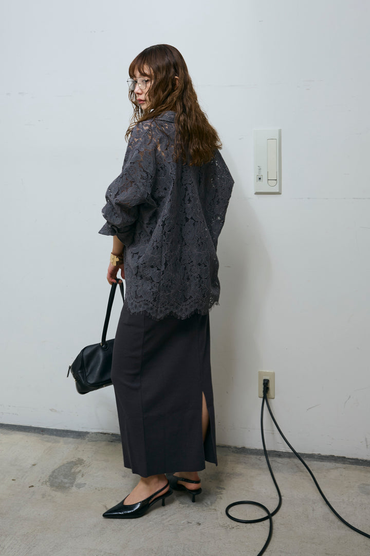 [予約/SET]裾スカラップレースシャツ+リブカットスカート(2set)