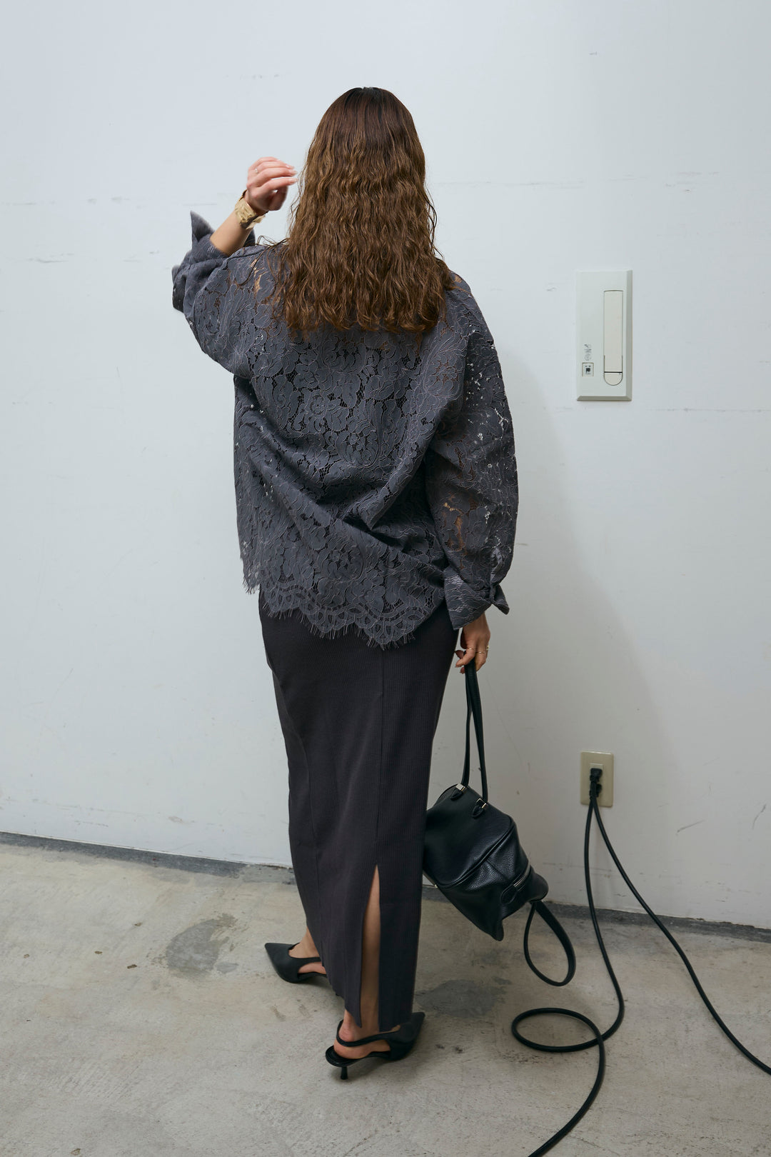 [予約/SET]裾スカラップレースシャツ+リブカットスカート(2set)