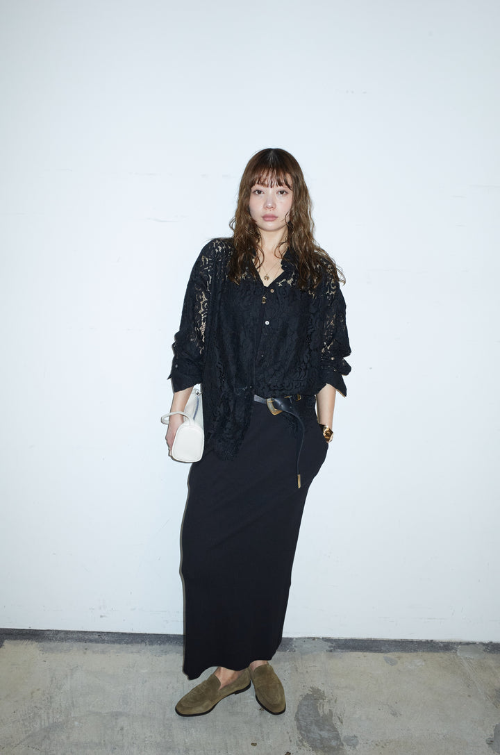 [予約/SET]裾スカラップレースシャツ+リブカットスカート(2set)