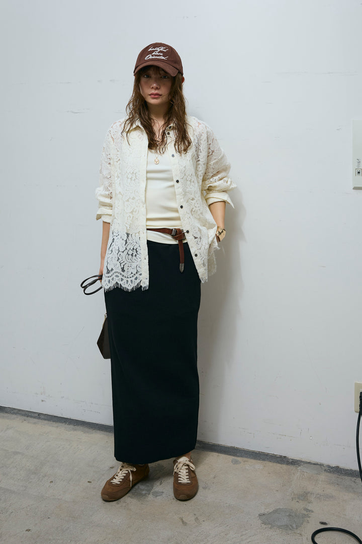 [予約/SET]裾スカラップレースシャツ+リブカットスカート(2set)
