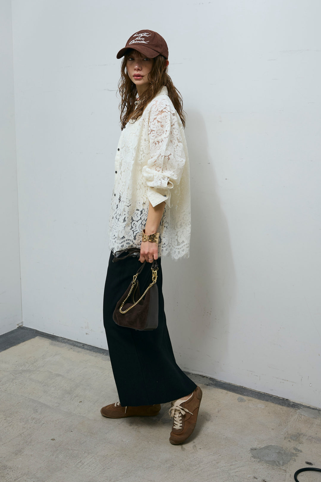 [予約/SET]裾スカラップレースシャツ+リブカットスカート(2set)