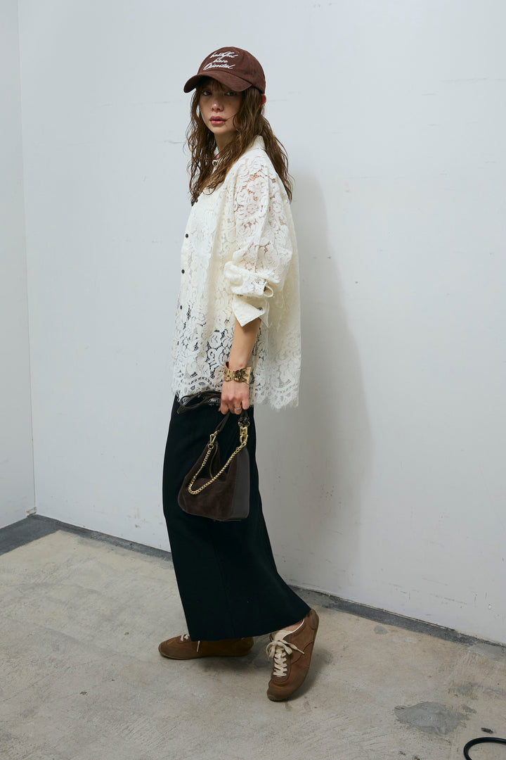 [予約/SET]裾スカラップレースシャツ+リブカットスカート(2set)