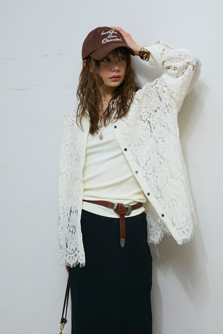 [予約/SET]裾スカラップレースシャツ+リブカットスカート(2set)