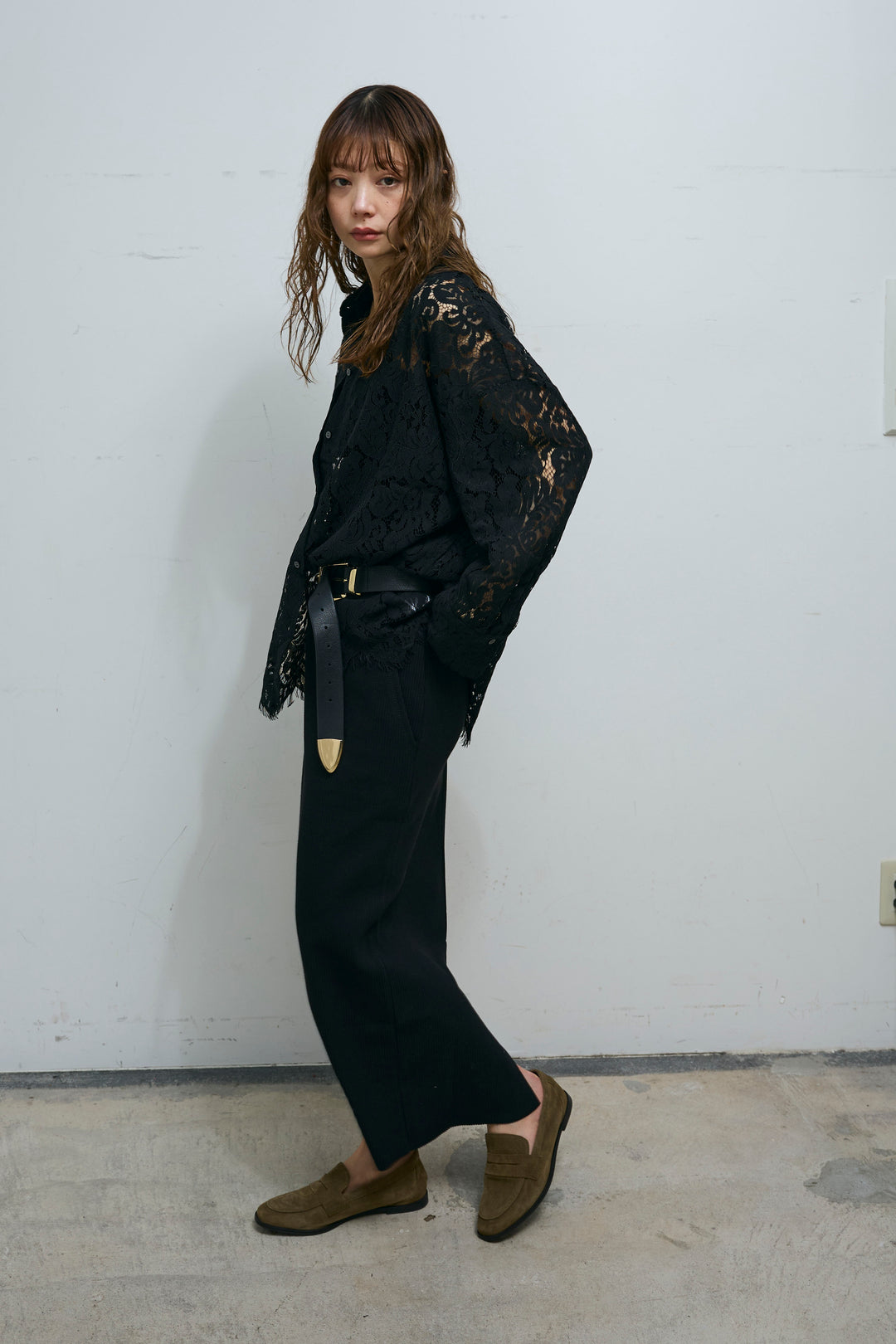 [予約/SET]裾スカラップレースシャツ+リブカットスカート(2set)