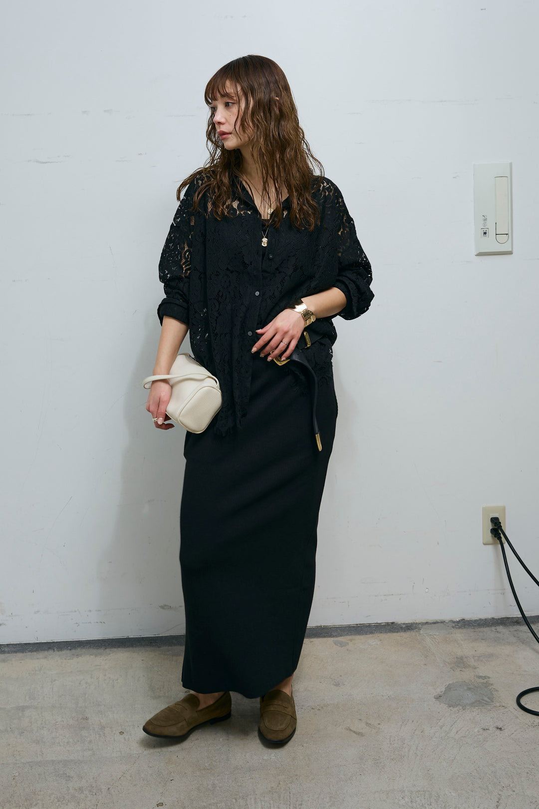 [予約/SET]裾スカラップレースシャツ+リブカットスカート(2set)