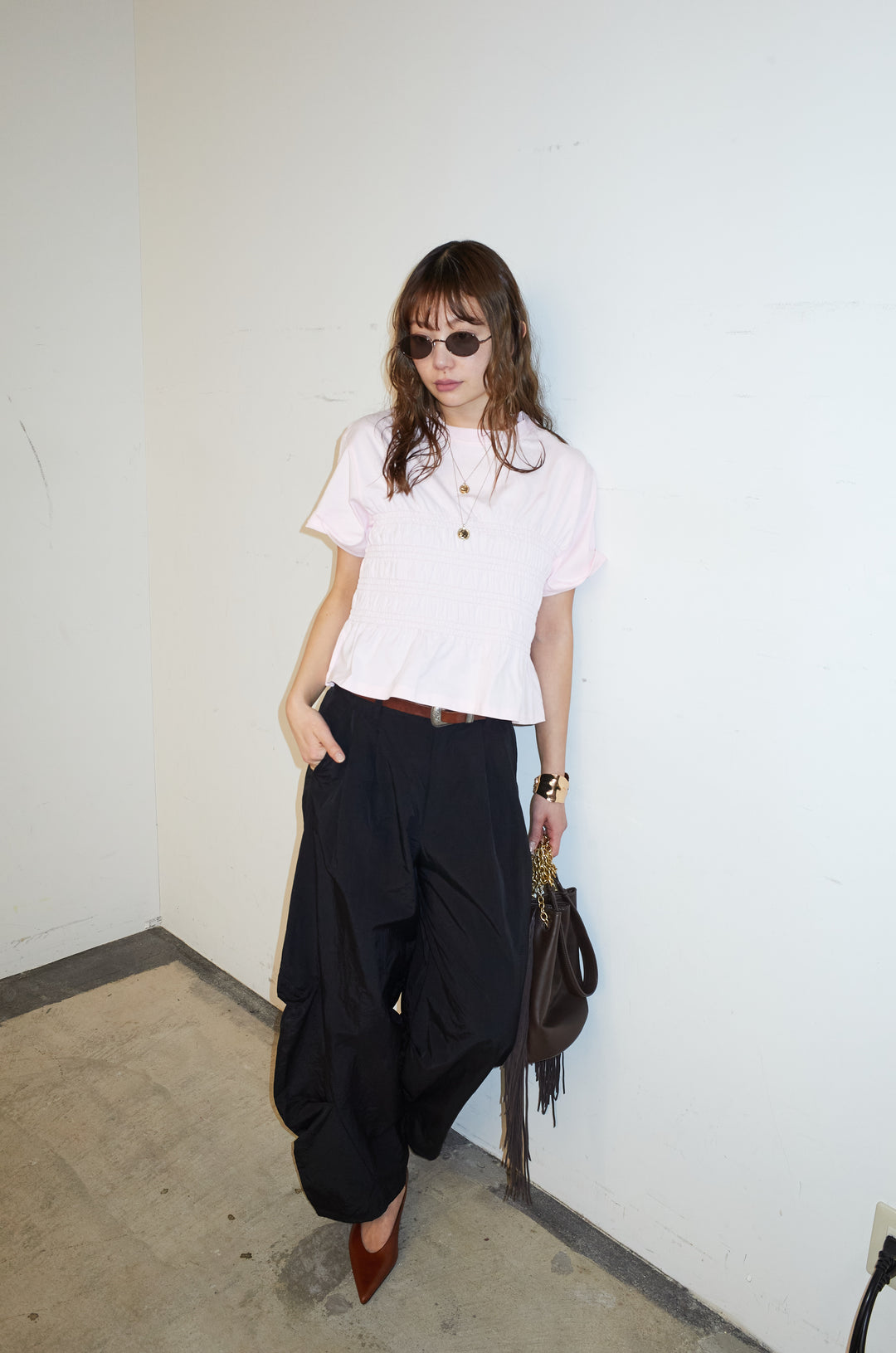 [予約/SET]シャーリングT+ドライタフタバレルレッグパンツ(2set)