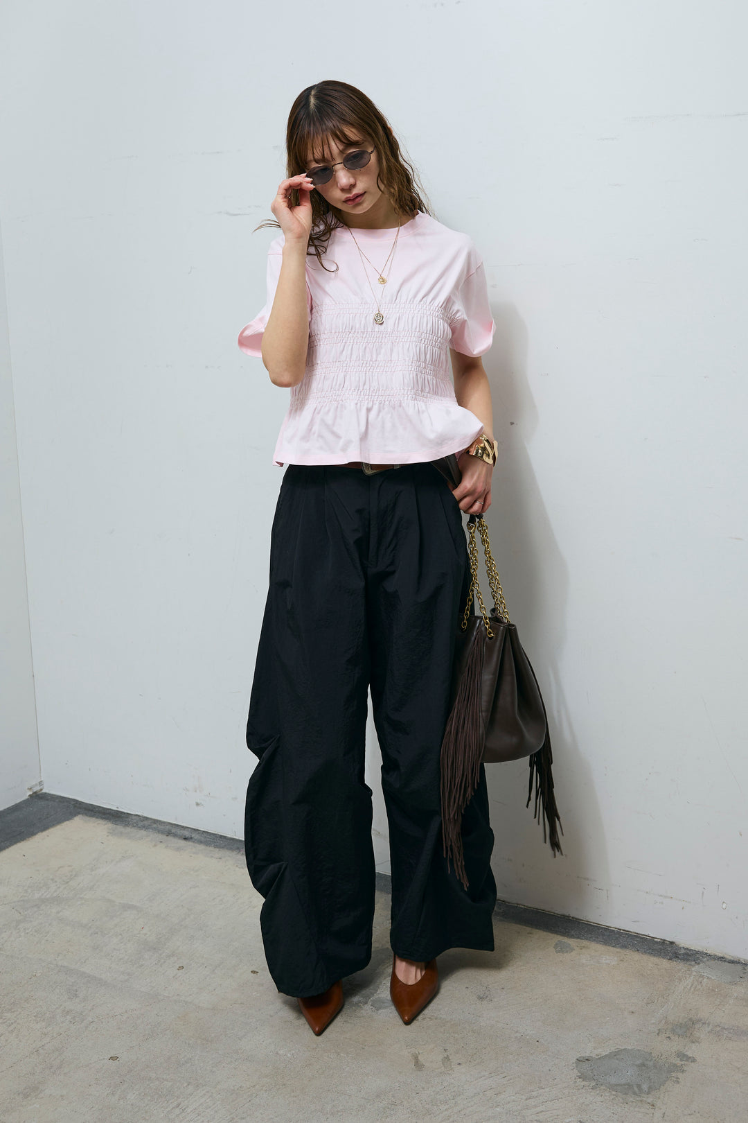 [予約/SET]シャーリングT+ドライタフタバレルレッグパンツ(2set)