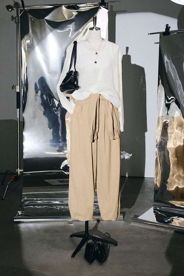 [予約/SET]メッシュニットプルオーバー+合繊ツイルスタンドウエストラップジョガーPT(2set)