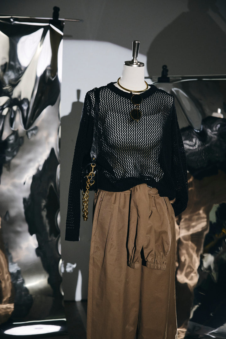 [予約/SET]メッシュニットプルオーバー+合繊ツイルスタンドウエストラップジョガーPT(2set)