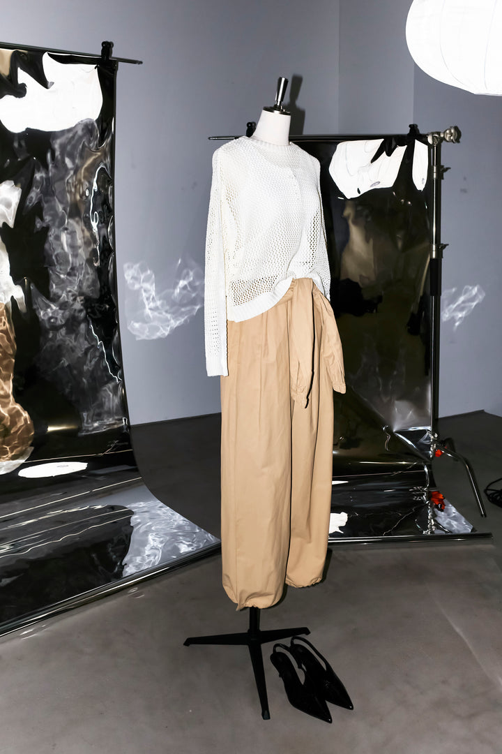 [予約/SET]メッシュニットプルオーバー+合繊ツイルスタンドウエストラップジョガーPT(2set)