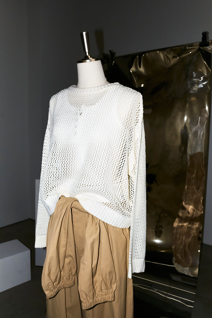 [予約/SET]メッシュニットプルオーバー+合繊ツイルスタンドウエストラップジョガーPT(2set)