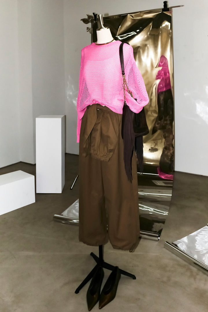 [予約/SET]メッシュニットプルオーバー+合繊ツイルスタンドウエストラップジョガーPT(2set)