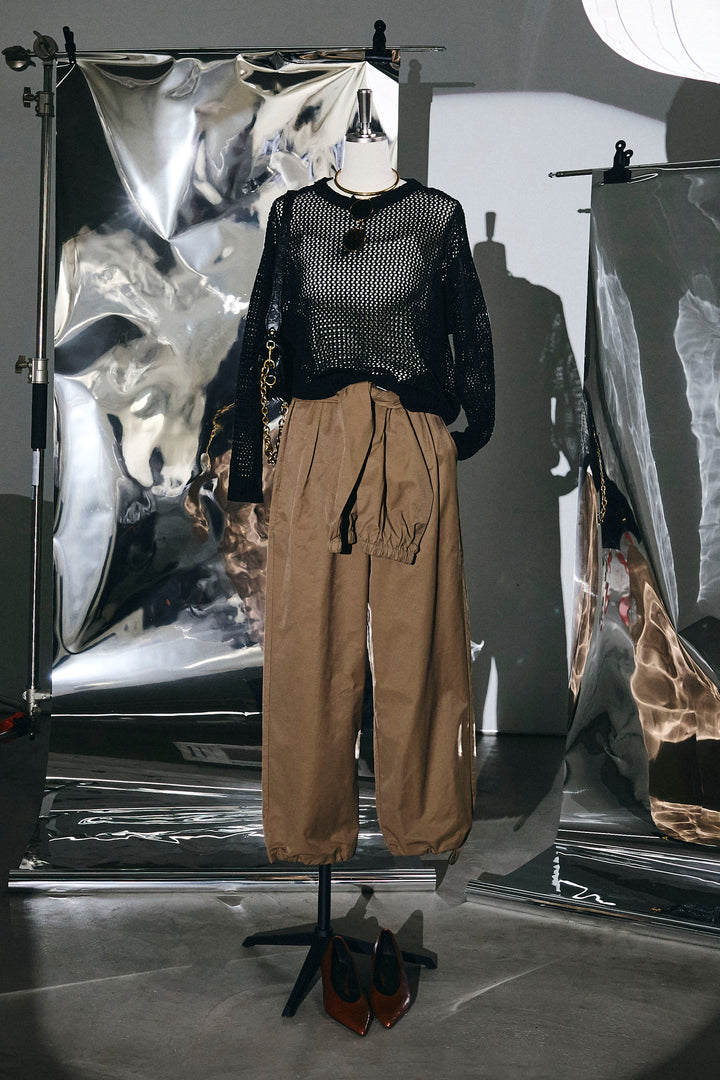 [予約/SET]メッシュニットプルオーバー+合繊ツイルスタンドウエストラップジョガーPT(2set)