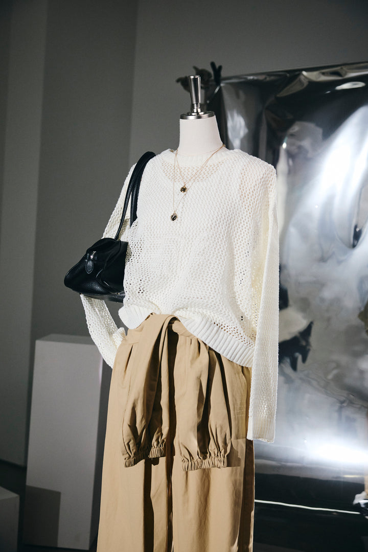 [予約/SET]メッシュニットプルオーバー+合繊ツイルスタンドウエストラップジョガーPT(2set)