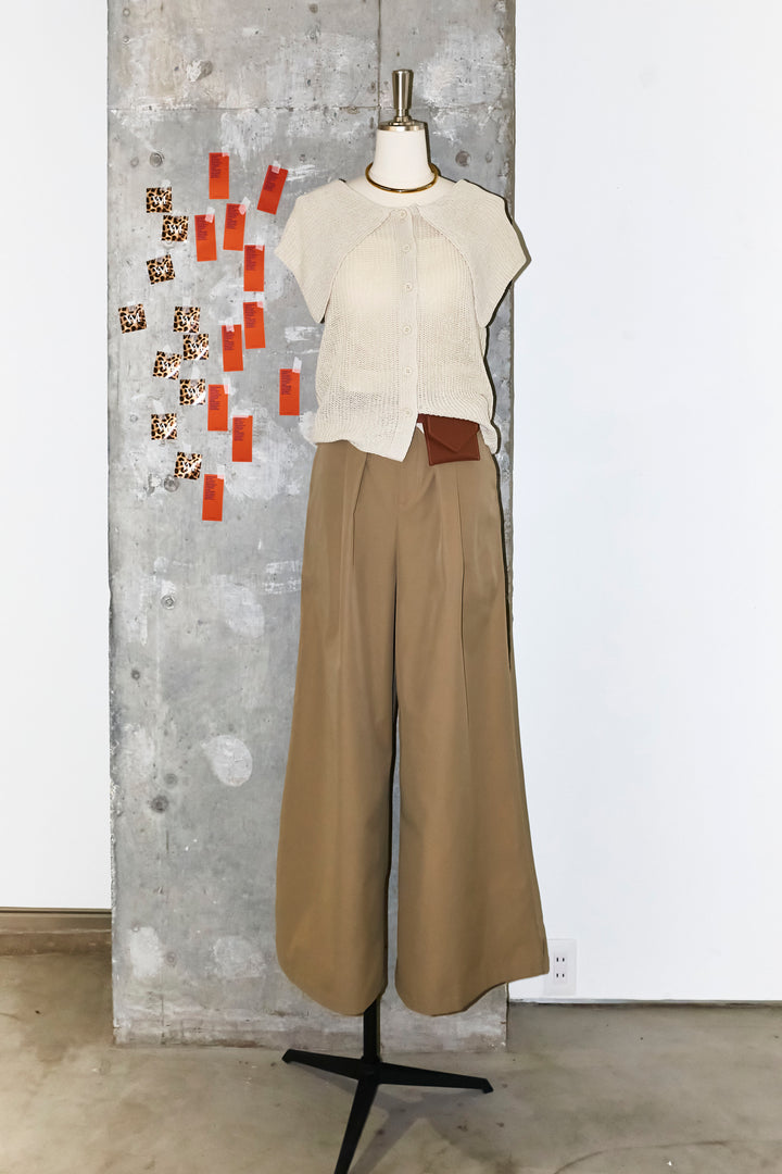 [予約/SET]ビッグカラーニットトップス+ハイウエストタックワイドパンツ(2set)