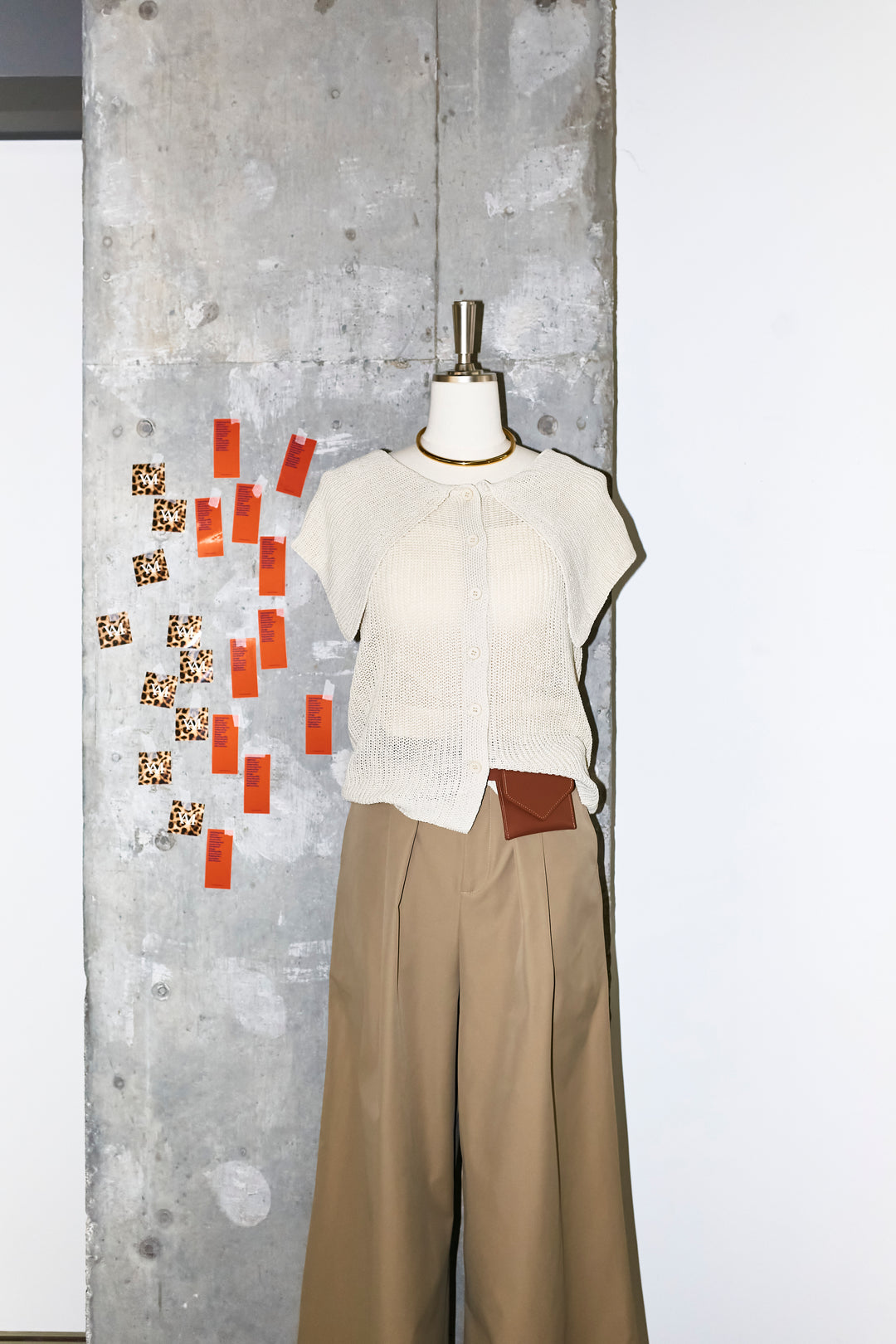 [予約/SET]ビッグカラーニットトップス+ハイウエストタックワイドパンツ(2set)