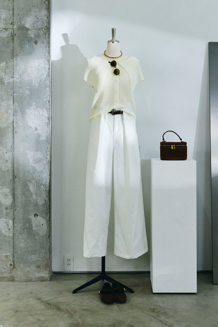 [予約/SET]ビッグカラーニットトップス+ハイウエストタックワイドパンツ(2set)