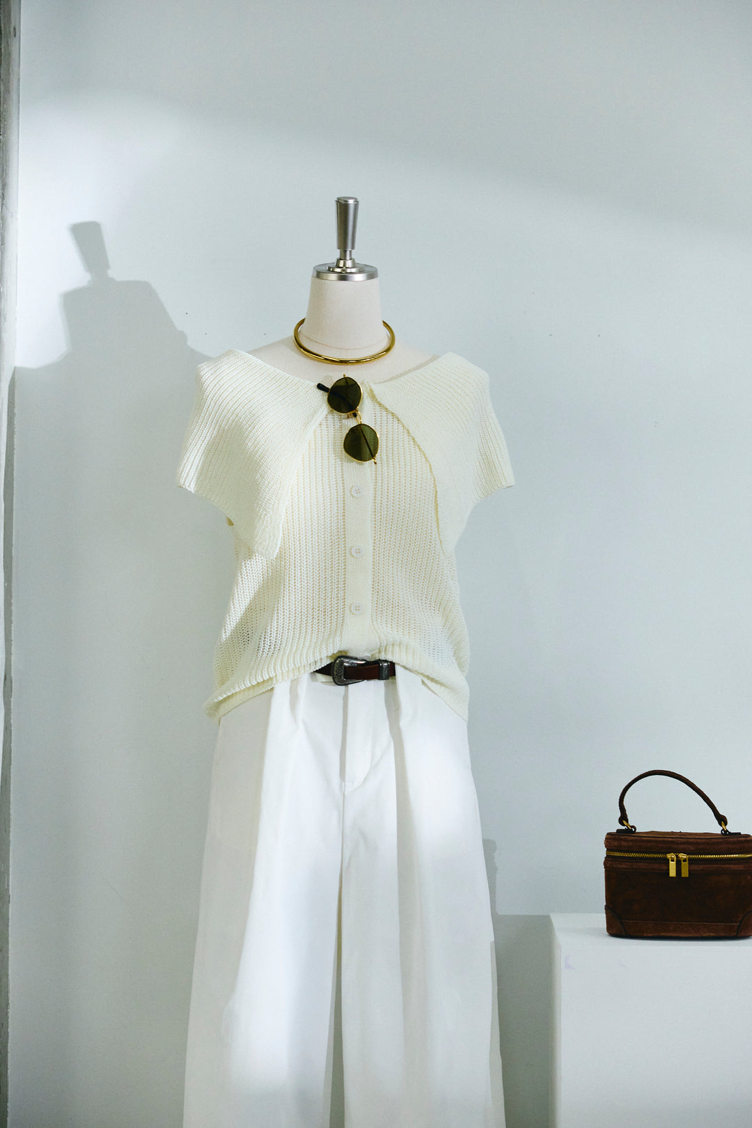 [予約/SET]ビッグカラーニットトップス+ハイウエストタックワイドパンツ(2set)