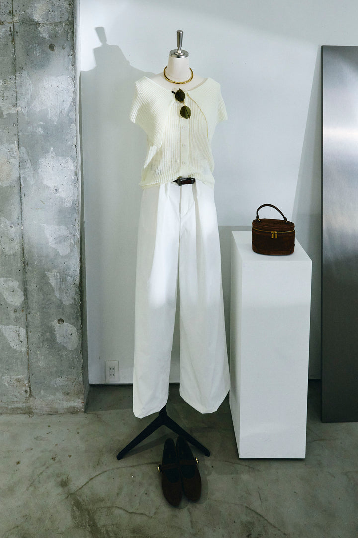 [予約/SET]ビッグカラーニットトップス+ハイウエストタックワイドパンツ(2set)