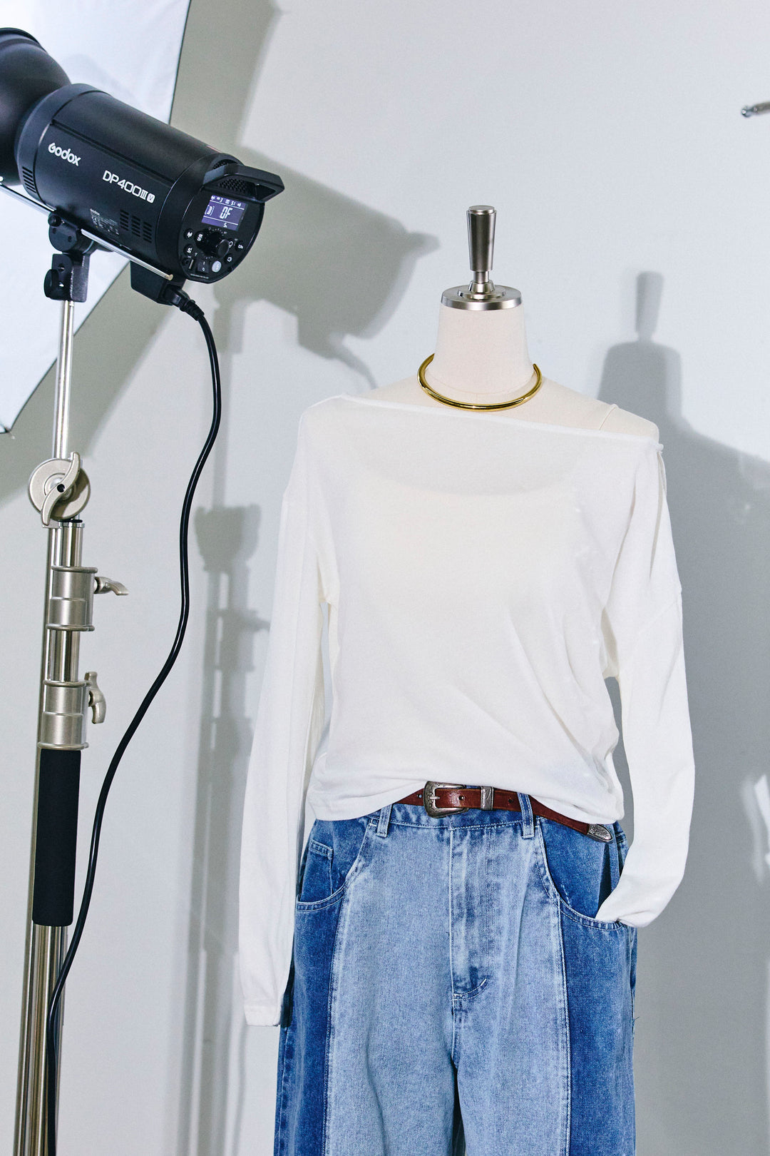 [予約/SET]シアー裏毛オフショルトップス+配色ワイドデニム(2set)