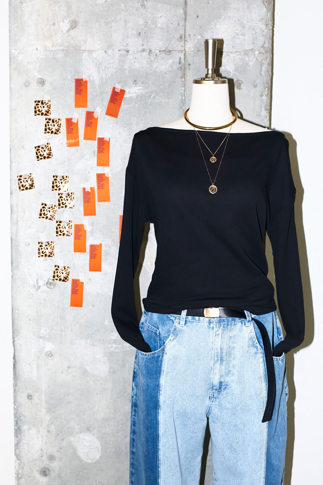 [予約/SET]シアー裏毛オフショルトップス+配色ワイドデニム(2set)