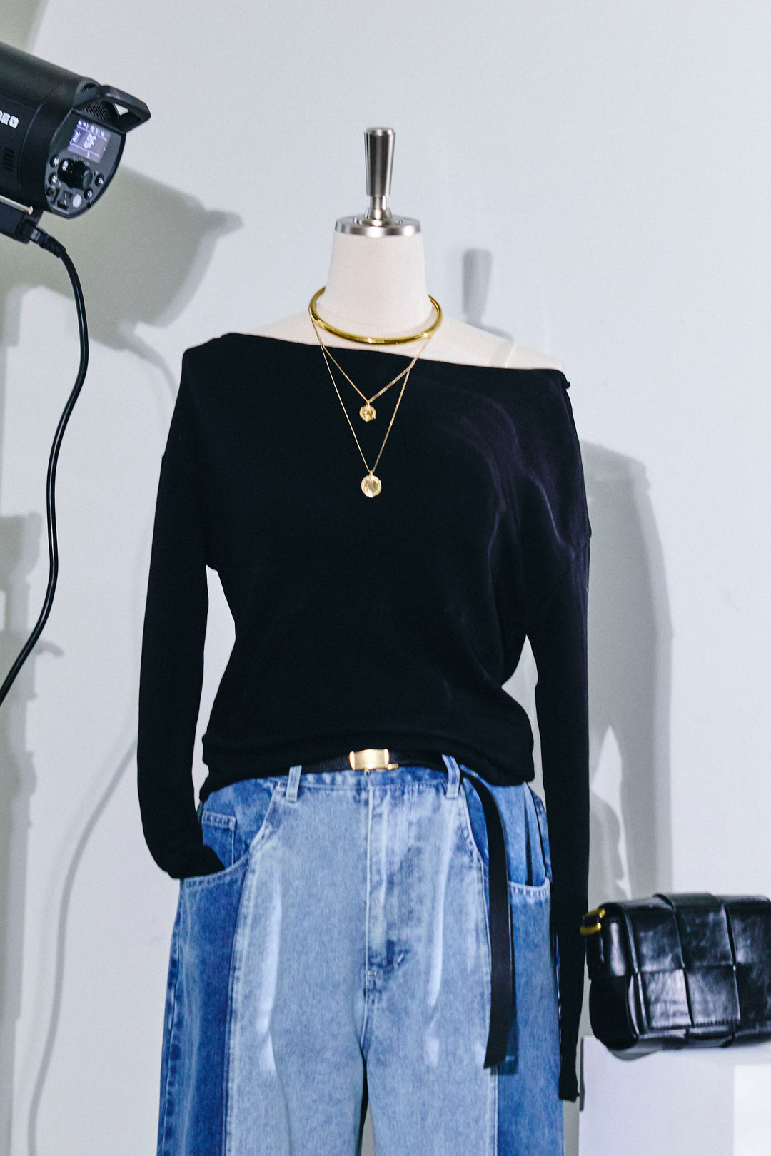 [予約/SET]シアー裏毛オフショルトップス+配色ワイドデニム(2set)