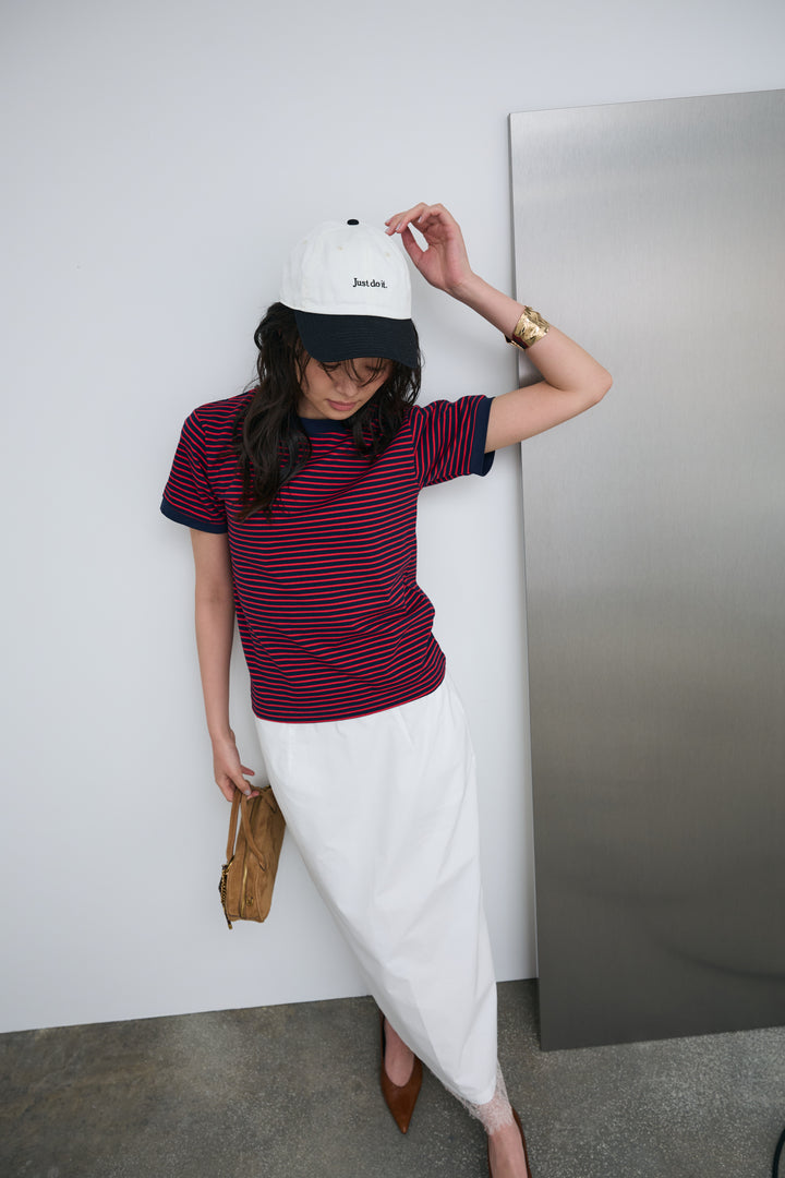 [予約/SET]ボーダーリンガーシャツ+裾レースレイヤードスカート(2set)