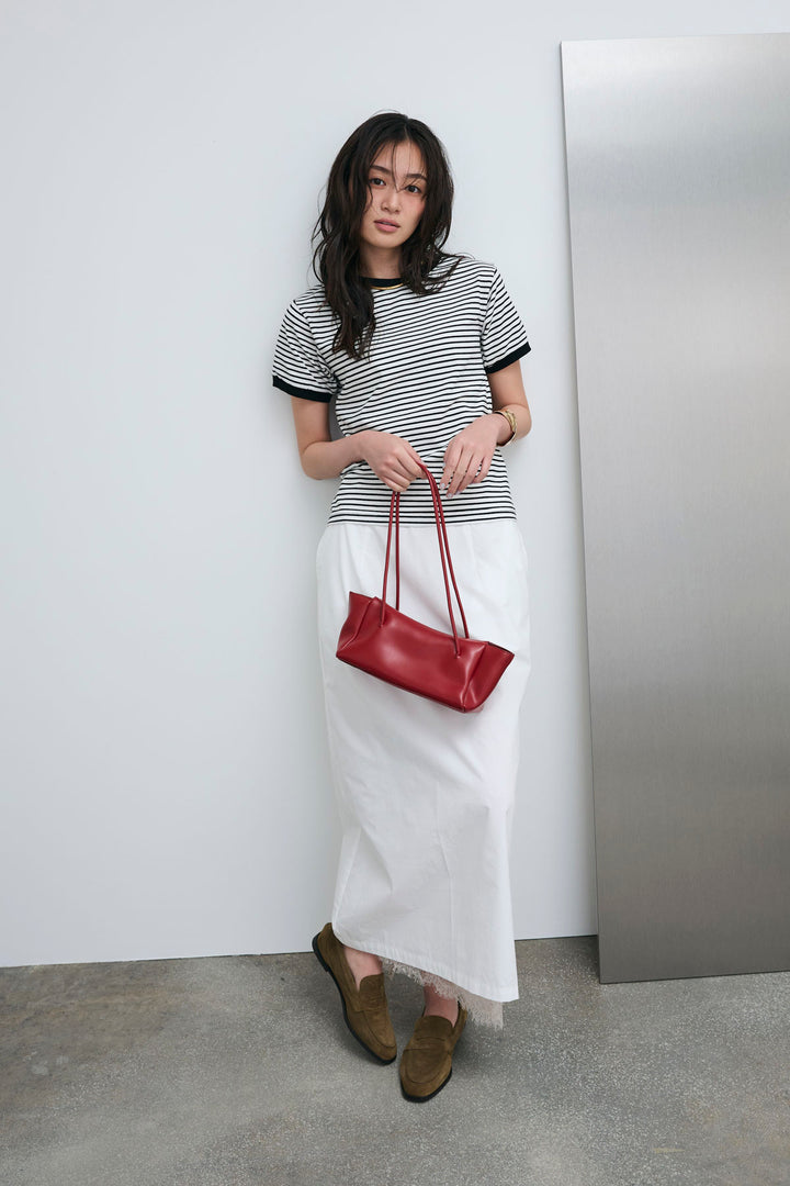 [予約/SET]ボーダーリンガーシャツ+裾レースレイヤードスカート(2set)