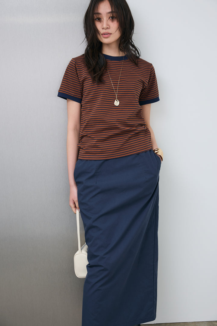 [予約/SET]ボーダーリンガーシャツ+裾レースレイヤードスカート(2set)