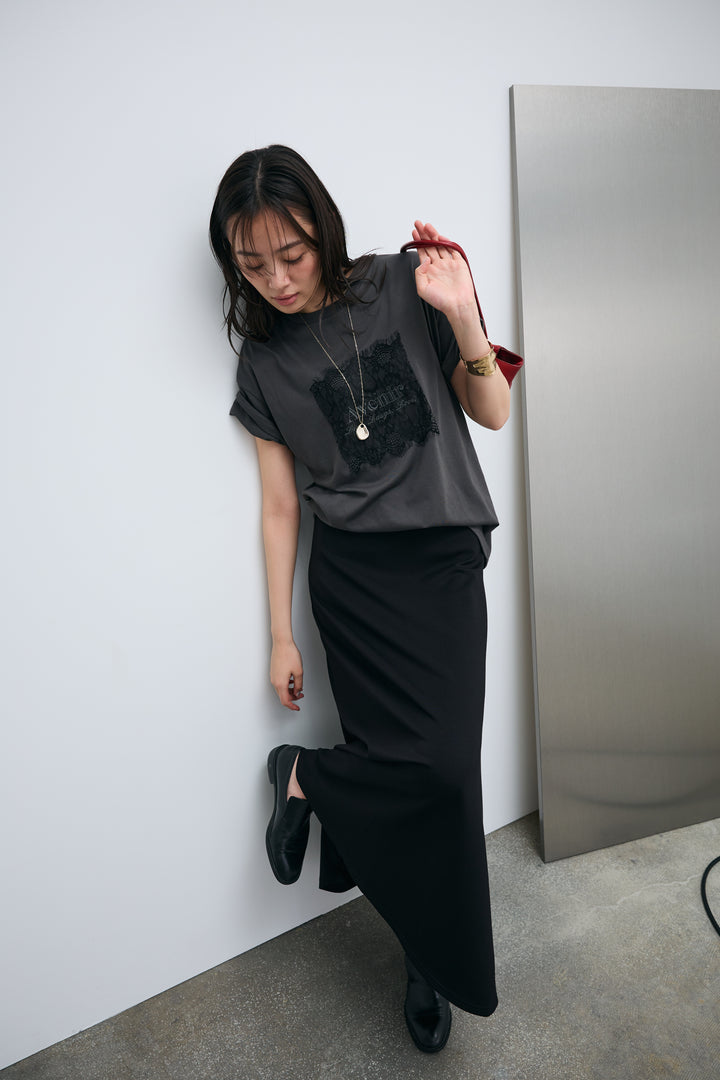 [予約/SET]cooltouchレースロゴ刺繍Tシャツ+ダブルフェイスジャージースカート(2set)