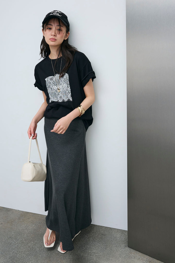 [予約/SET]cooltouchレースロゴ刺繍Tシャツ+ダブルフェイスジャージースカート(2set)