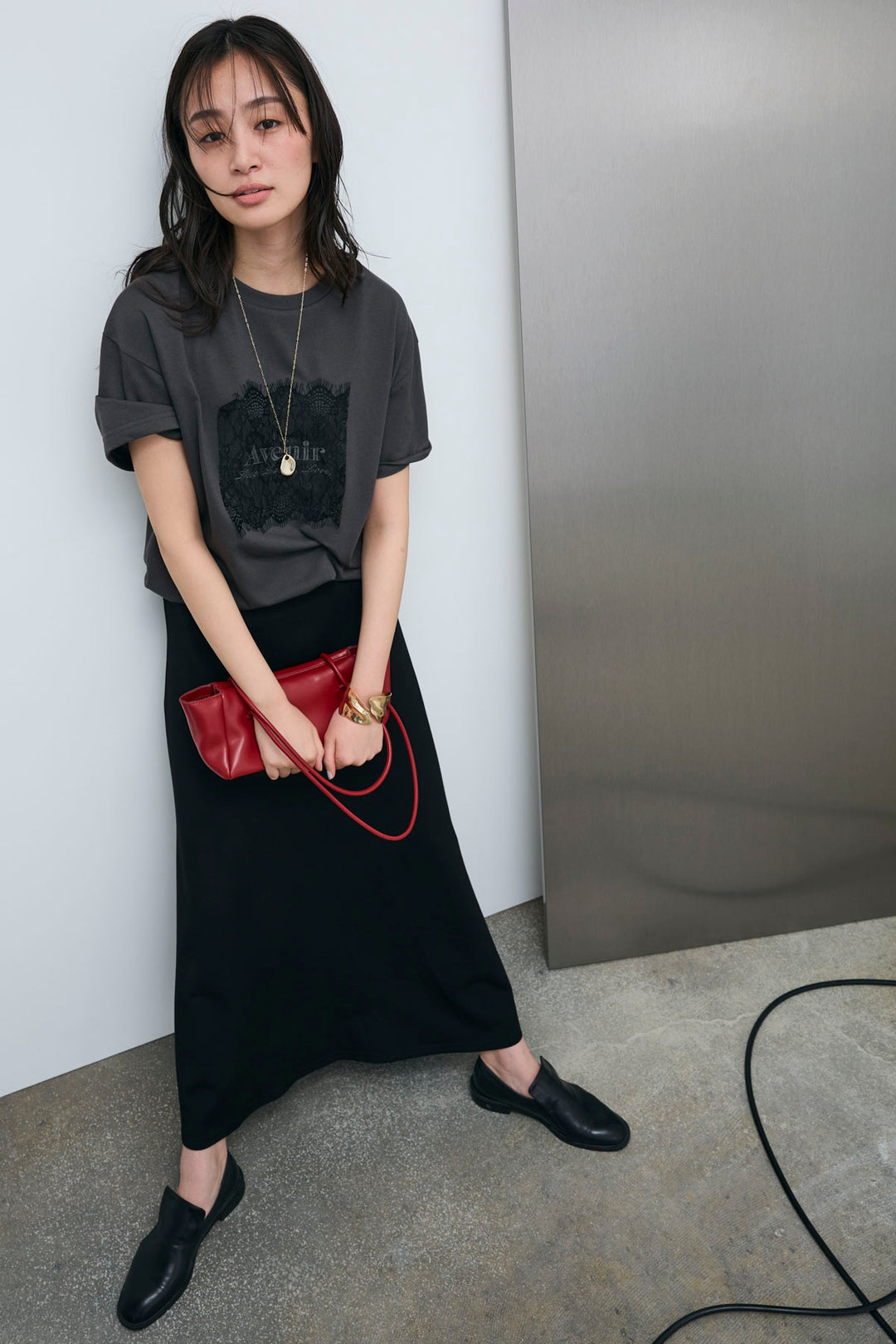 [予約/SET]cooltouchレースロゴ刺繍Tシャツ+ダブルフェイスジャージースカート(2set)