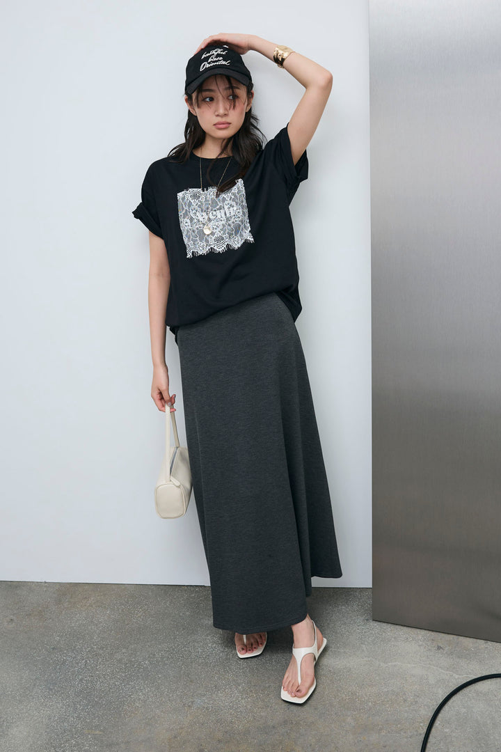 [予約/SET]cooltouchレースロゴ刺繍Tシャツ+ダブルフェイスジャージースカート(2set)