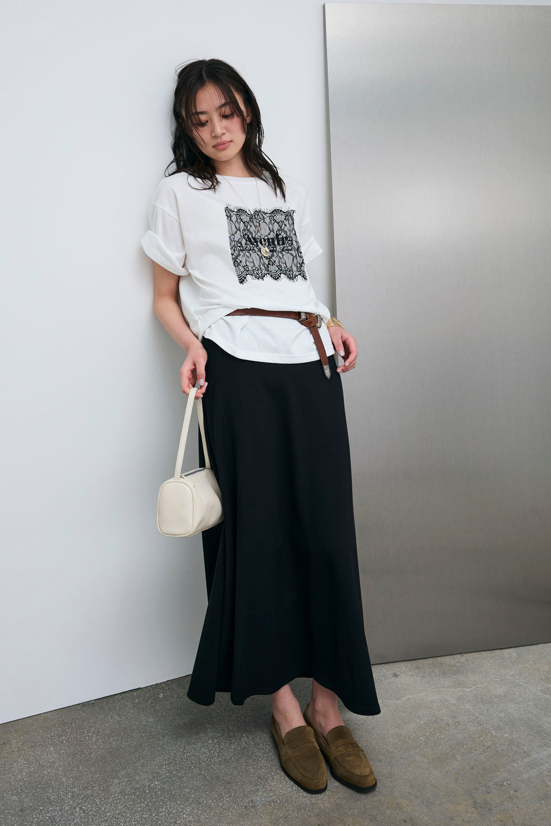 [予約/SET]cooltouchレースロゴ刺繍Tシャツ+ダブルフェイスジャージースカート(2set)