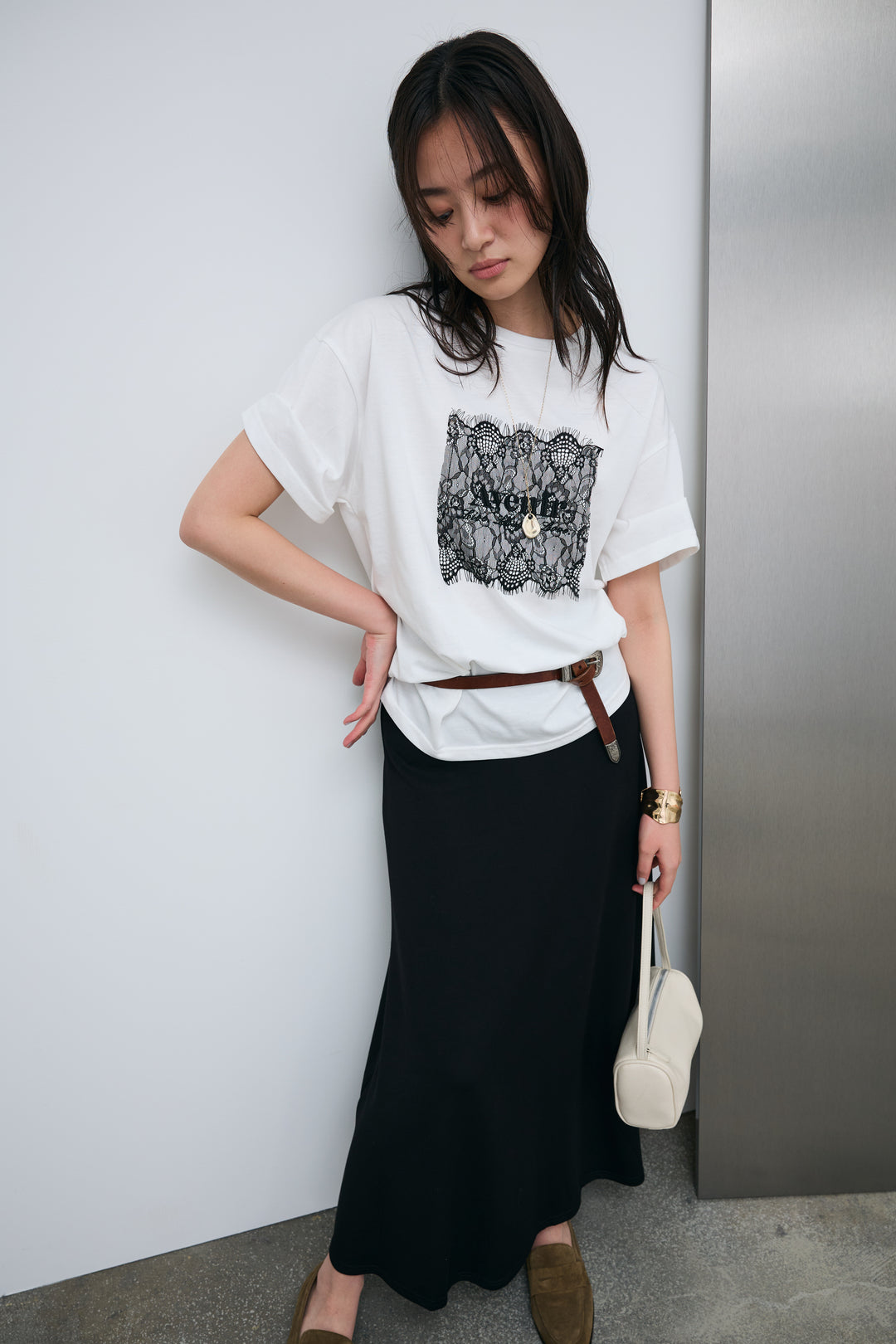 [予約/SET]cooltouchレースロゴ刺繍Tシャツ+ダブルフェイスジャージースカート(2set)