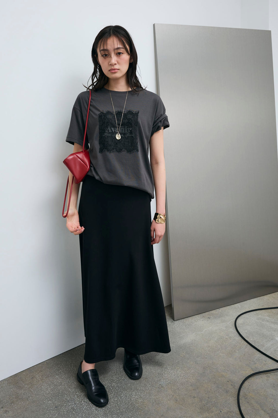 [予約/SET]cooltouchレースロゴ刺繍Tシャツ+ダブルフェイスジャージースカート(2set)