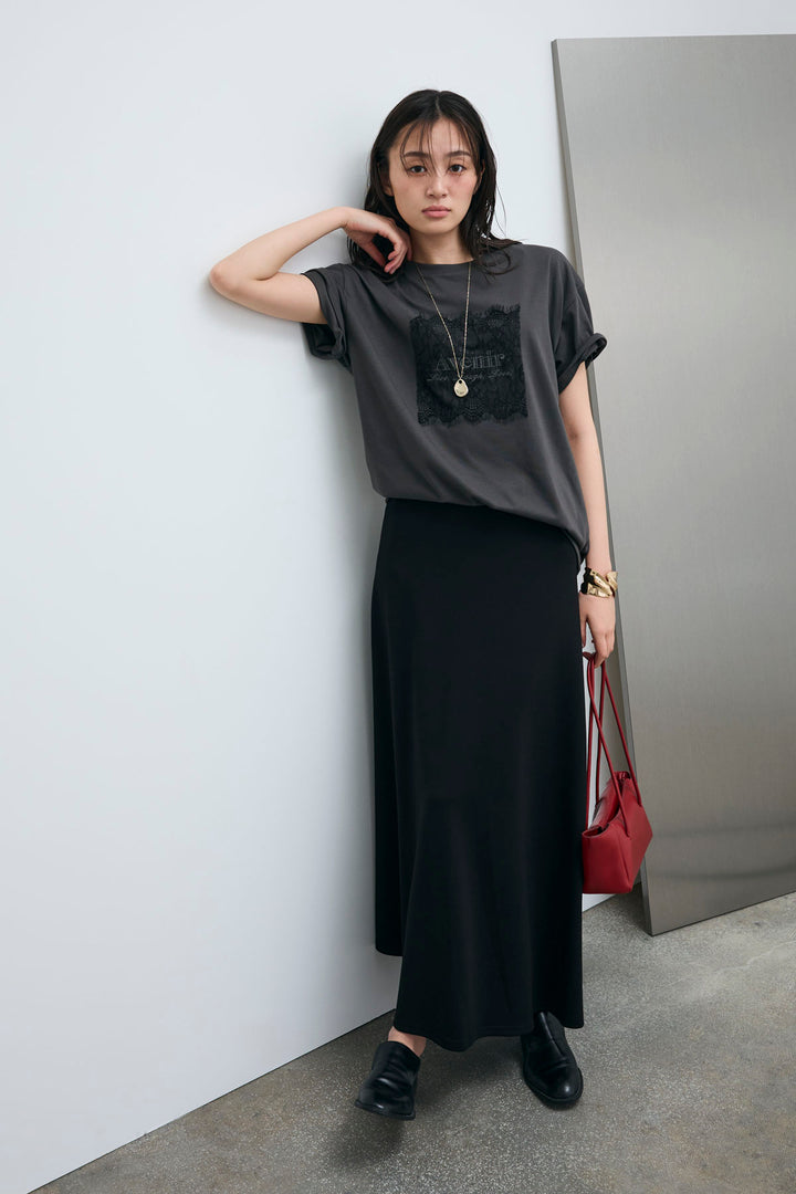 [予約/SET]cooltouchレースロゴ刺繍Tシャツ+ダブルフェイスジャージースカート(2set)