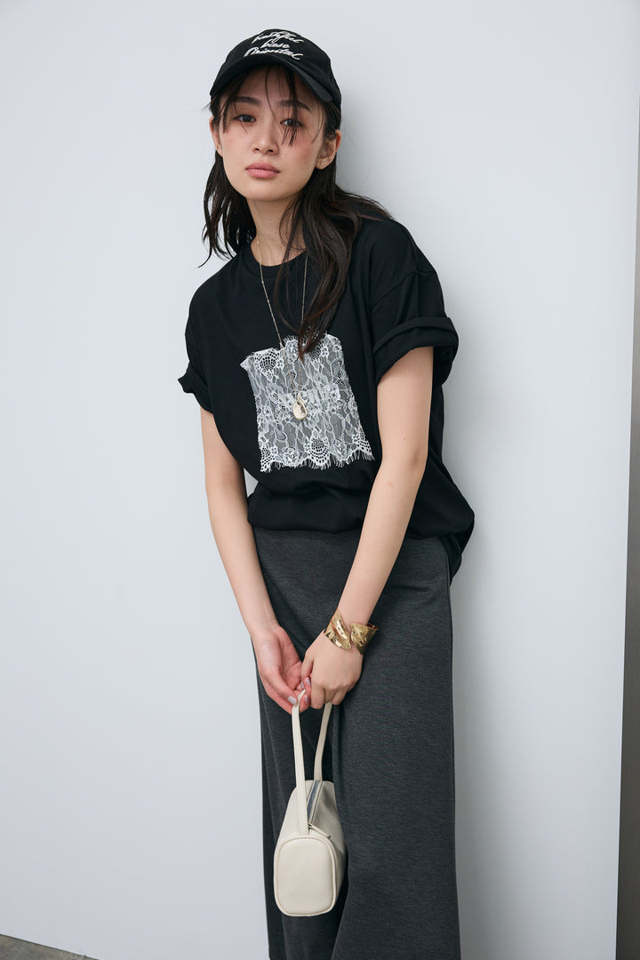 [予約/SET]cooltouchレースロゴ刺繍Tシャツ+ダブルフェイスジャージースカート(2set)