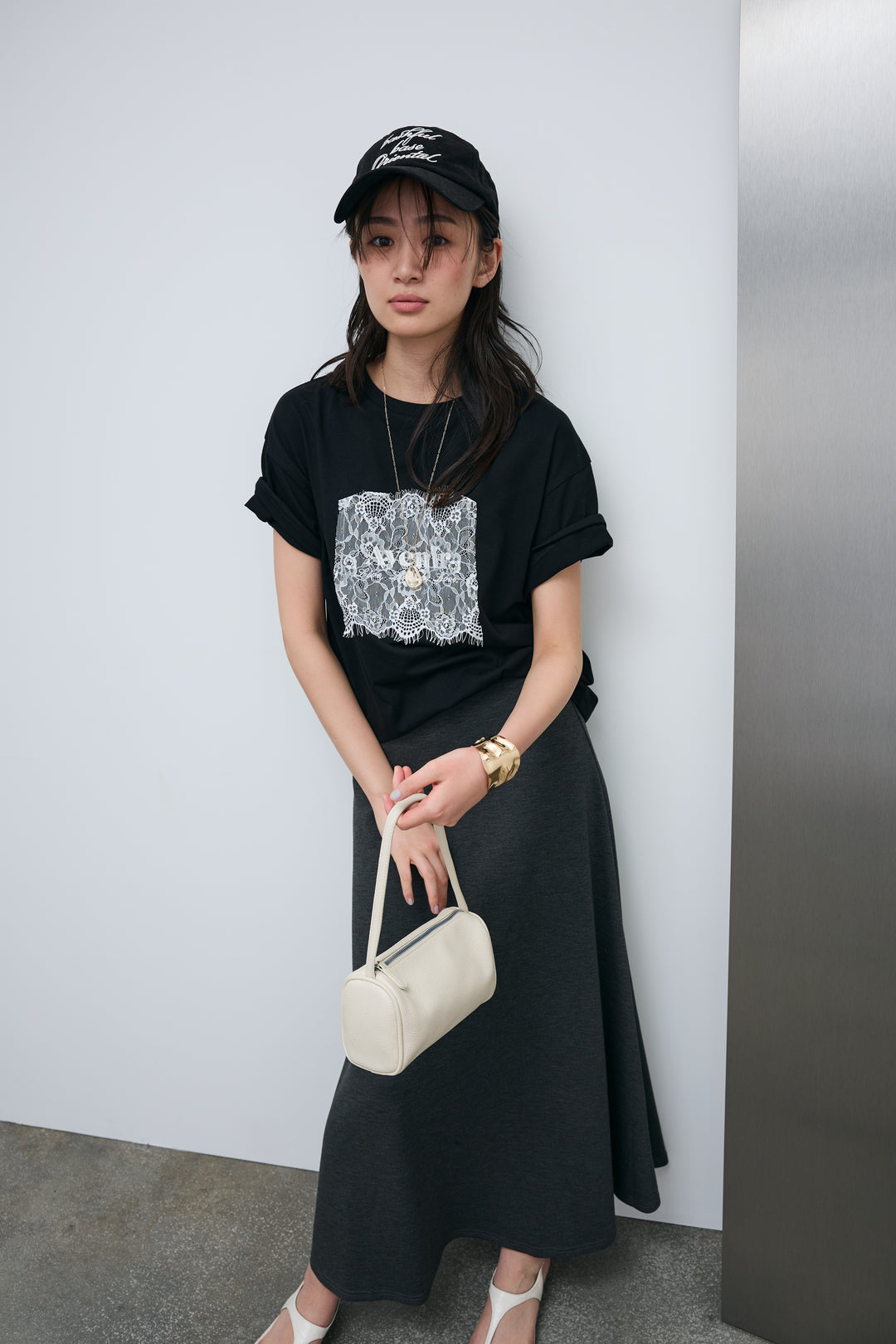 [予約/SET]cooltouchレースロゴ刺繍Tシャツ+ダブルフェイスジャージースカート(2set)