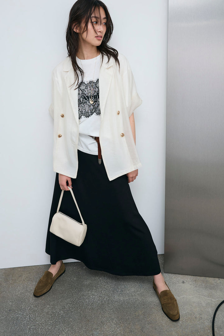 [予約/SET]シアーハーフスリーブジャケット+cooltouchレースロゴ刺繍Tシャツ+ダブルフェイスジャージースカート(3set)