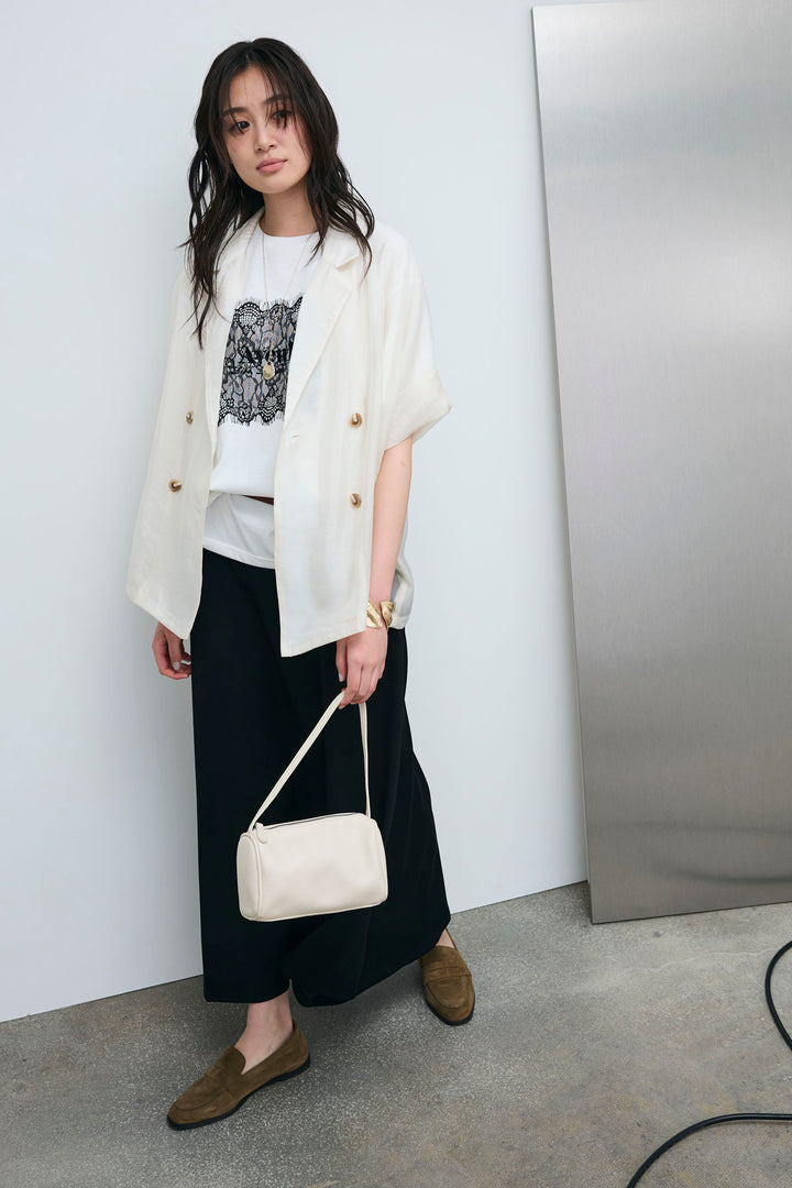 [予約/SET]シアーハーフスリーブジャケット+cooltouchレースロゴ刺繍Tシャツ+ダブルフェイスジャージースカート(3set)