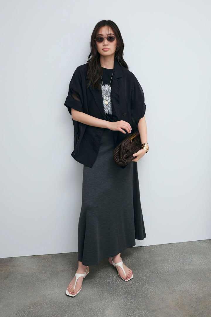 [予約/SET]シアーハーフスリーブジャケット+cooltouchレースロゴ刺繍Tシャツ+ダブルフェイスジャージースカート(3set)