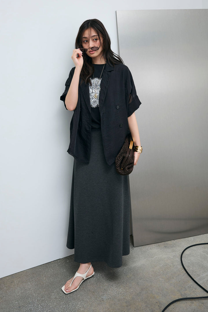 [予約/SET]シアーハーフスリーブジャケット+cooltouchレースロゴ刺繍Tシャツ+ダブルフェイスジャージースカート(3set)