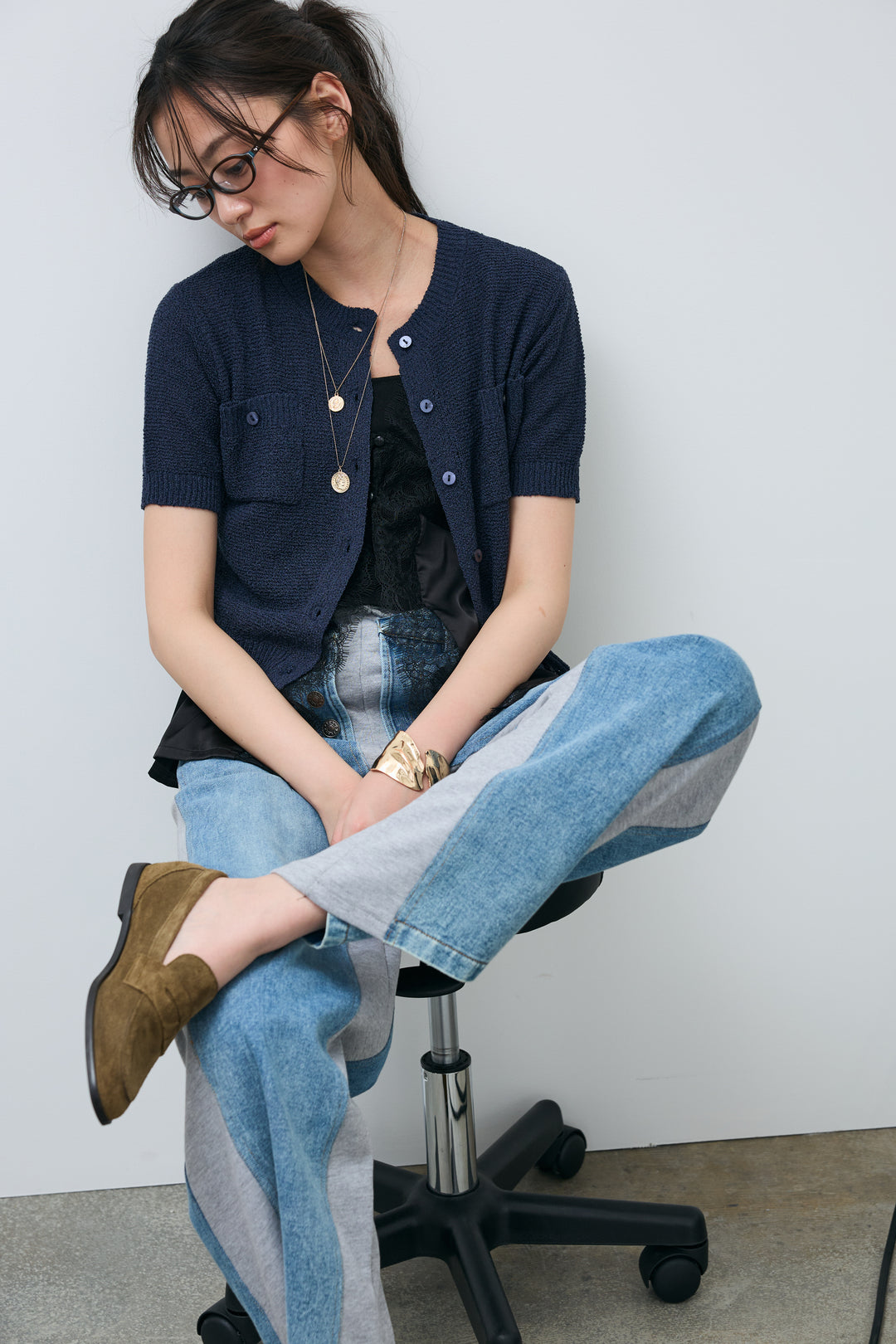 [予約]フロントポケットハーフスリーブカーディガン